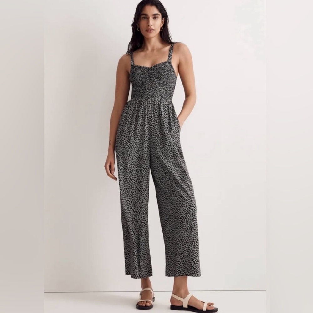 Madewell Black and White Flowered Jumpsuit
